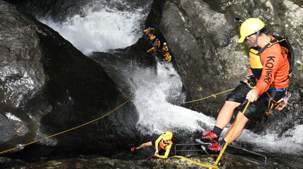 Participants Experiencing and having fun Cairns Waterfalls Rainforest