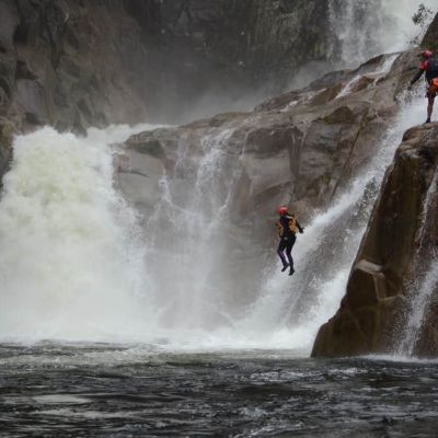 two person experiencing the Behana Half Day Canyoning Tour at Cairns waterfalls